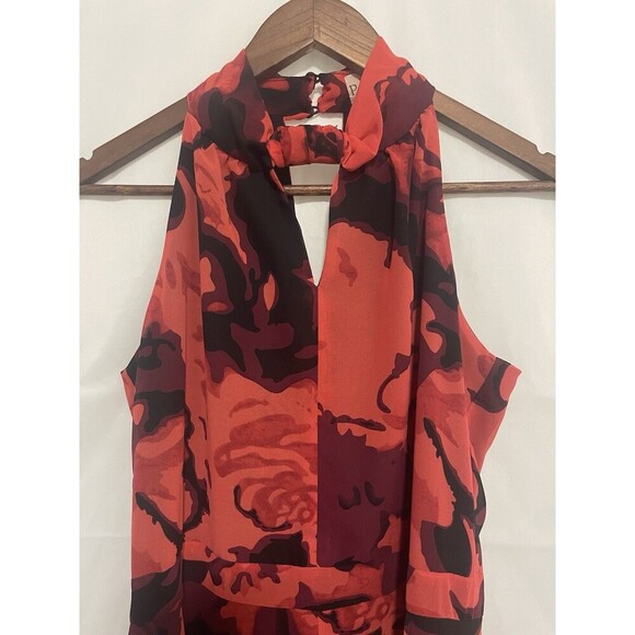 Philosophy Red Black Floral Halter Maxi Dress Size 4 Sleeveless Lined Elegant - Picture 5 of 13